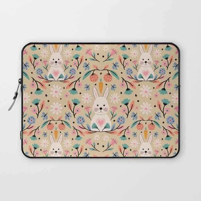Bunny in the garden - cream pattern  Laptop Sleeve Gallery Image 1