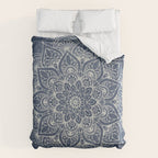 Boho Mandala, Flower, Navy Blue Duvet Cover Gallery Image 6