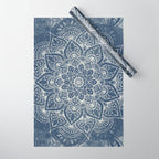 Boho Mandala, Flower, Navy Blue Wrapping Paper Gallery Image 1