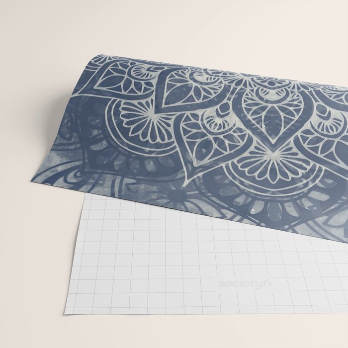 Boho Mandala, Flower, Navy Blue Wrapping Paper Gallery Image 2
