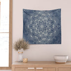 Boho Mandala, Flower, Navy Blue Wall Tapestry Gallery Image 2