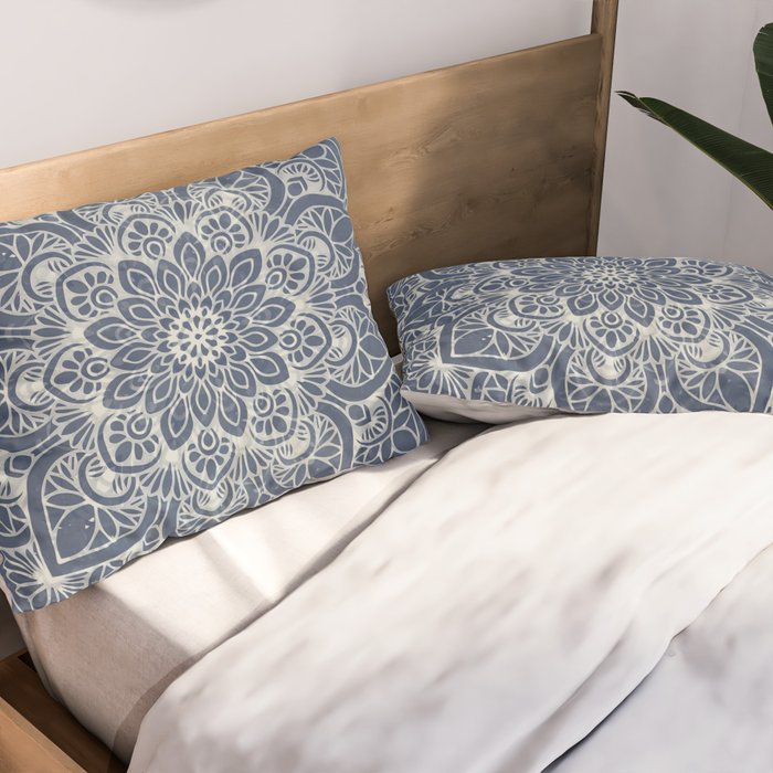 Boho Mandala, Flower, Navy Blue Pillow Sham Gallery Image 2