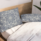 Boho Mandala, Flower, Navy Blue Pillow Sham Gallery Image 2