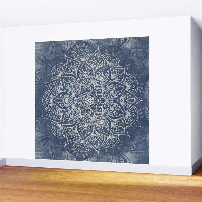 Boho Mandala, Flower, Navy Blue Wall Mural Gallery Image 2
