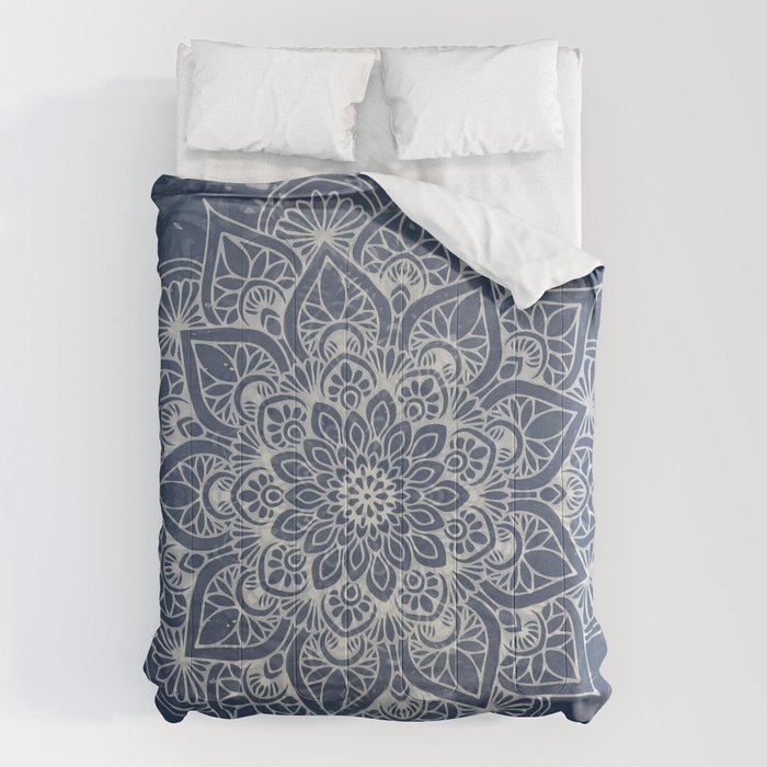 Boho Mandala, Flower, Navy Blue Comforter Gallery Image 6