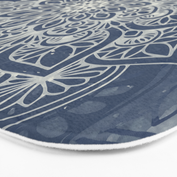 Boho Mandala, Flower, Navy Blue Bath Mat Gallery Image 3