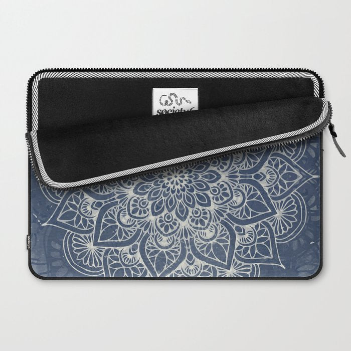 Boho Mandala, Flower, Navy Blue Laptop Sleeve Gallery Image 2