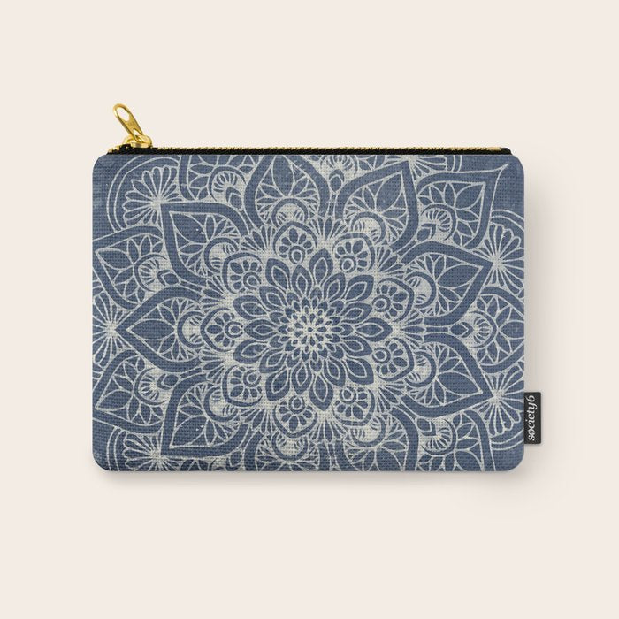 Boho Mandala, Flower, Navy Blue Carry All Pouch Gallery Image 1