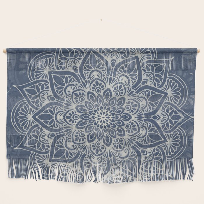 Boho Mandala, Flower, Navy Blue Wall Hanging Gallery Image 1