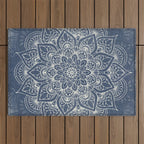 Boho Mandala, Flower, Navy Blue Outdoor Rug Gallery Image 1