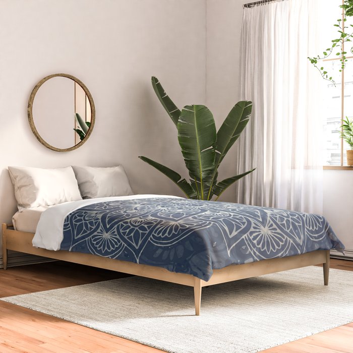 Boho Mandala, Flower, Navy Blue Comforter Gallery Image 2