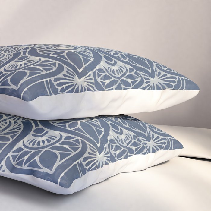 Boho Mandala, Flower, Navy Blue Pillow Sham Gallery Image 3