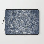 Boho Mandala, Flower, Navy Blue Laptop Sleeve Gallery Image 1