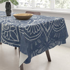 Boho Mandala, Flower, Navy Blue Tablecloth Gallery Image 3