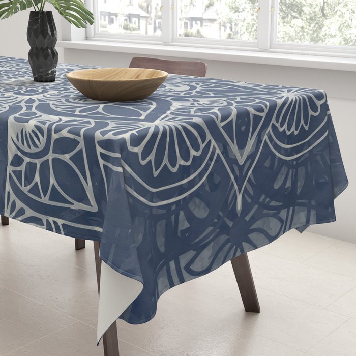 Boho Mandala, Flower, Navy Blue Tablecloth Gallery Image 3