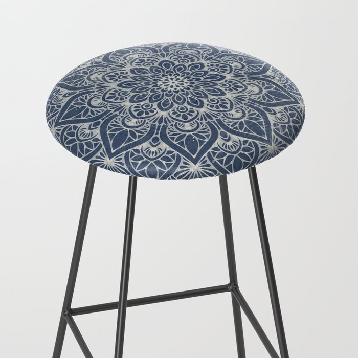 Boho Mandala, Flower, Navy Blue Stool Gallery Image 2