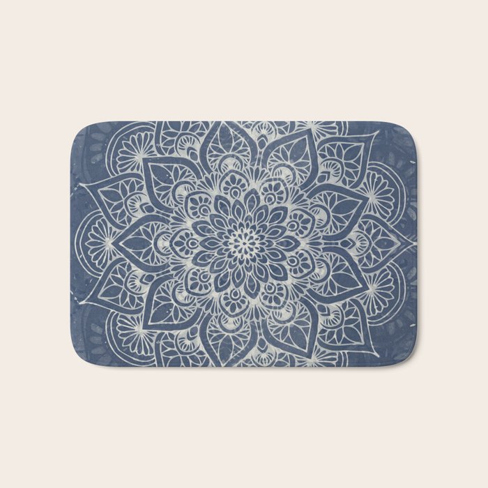 Boho Mandala, Flower, Navy Blue Bath Mat Gallery Image 1