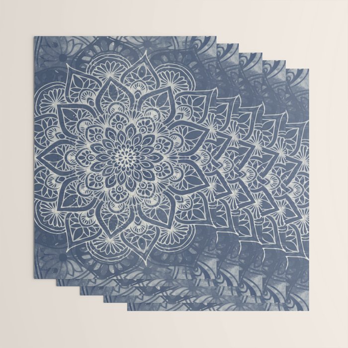 Boho Mandala, Flower, Navy Blue Wrapping Paper Gallery Image 3