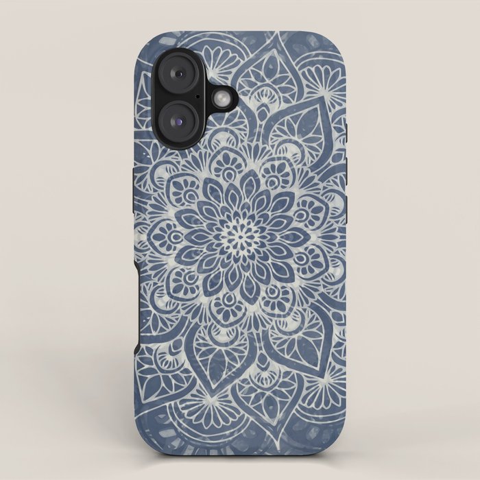 Boho Mandala, Flower, Navy Blue iPhone Case Gallery Image 1
