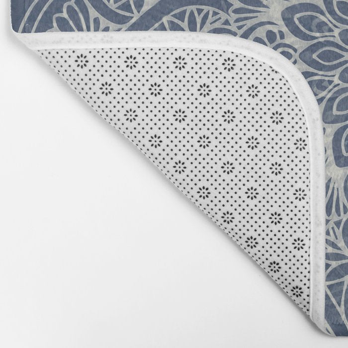 Boho Mandala, Flower, Navy Blue Bath Mat Gallery Image 2