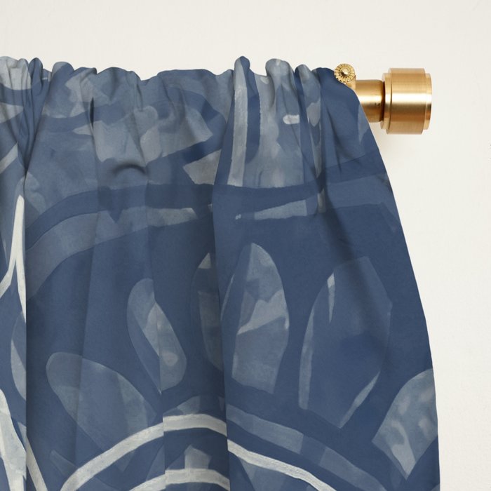 Boho Mandala, Flower, Navy Blue Window Curtain Gallery Image 2