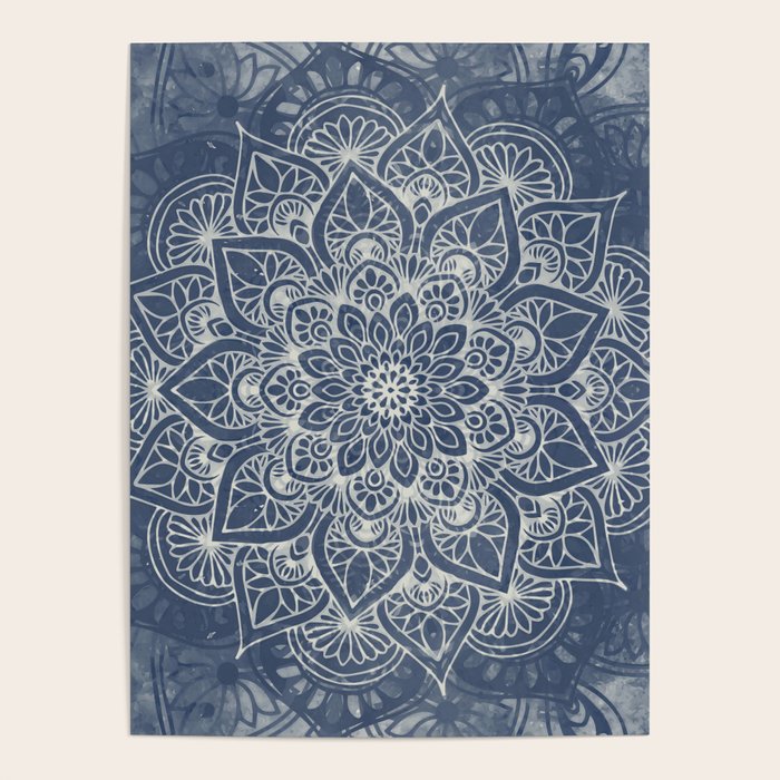 Boho Mandala, Flower, Navy Blue Poster Gallery Image 4