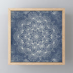 Boho Mandala, Flower, Navy Blue Mini Art Print Gallery Image 1