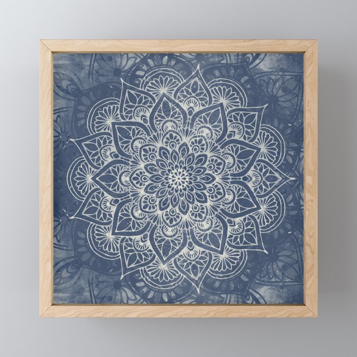Boho Mandala, Flower, Navy Blue Mini Art Print Gallery Image 1