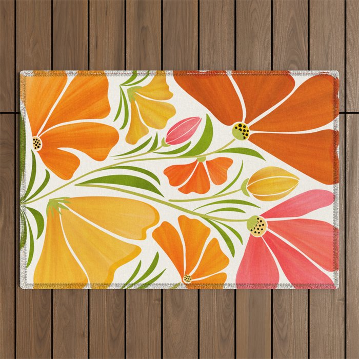 Spring Wildflowers Floral Illustration Outdoor Rug Gallery Image 1
