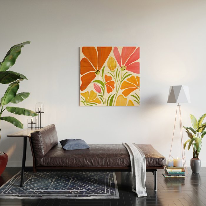 Spring Wildflowers Floral Illustration Wood Wall Art Gallery Image 2