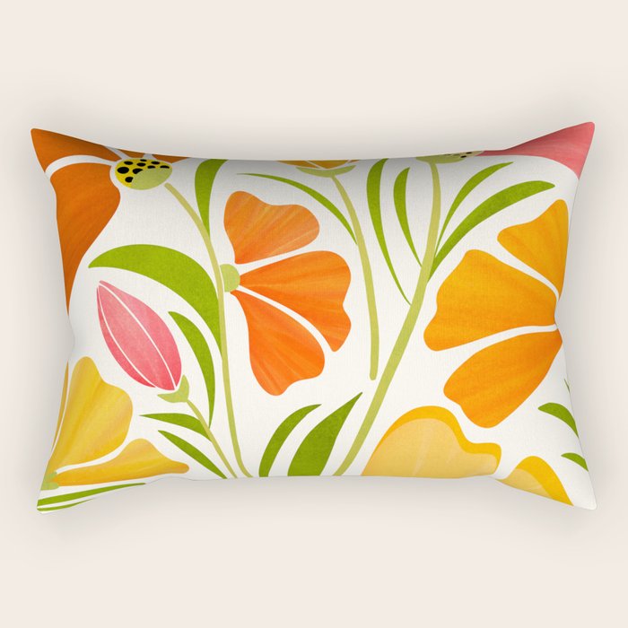 Spring Wildflowers Floral Illustration Rectangular Pillow