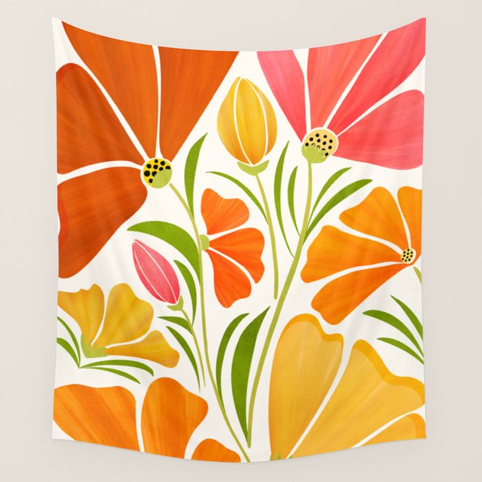Spring Wildflowers Floral Illustration Wall Tapestry Gallery Image 4