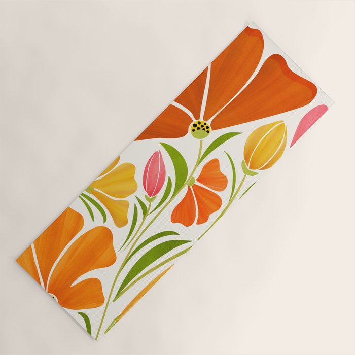 Spring Wildflowers Floral Illustration Yoga Mat
