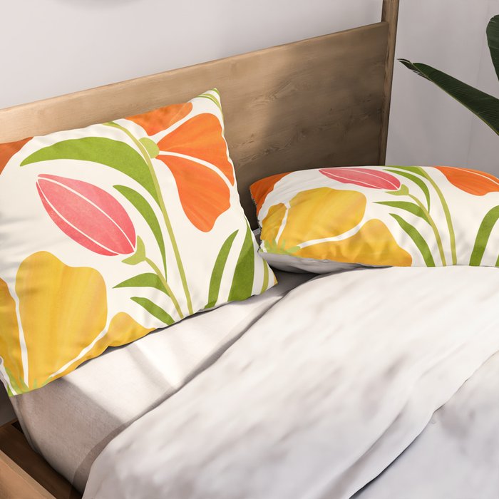 Spring Wildflowers Floral Illustration Pillow Sham Gallery Image 2