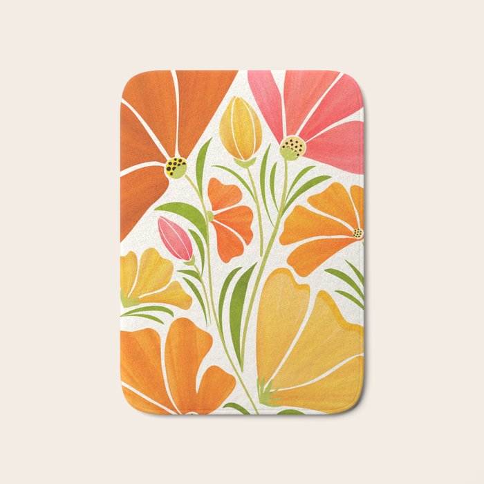 Spring Wildflowers Floral Illustration Bath Mat Gallery Image 1