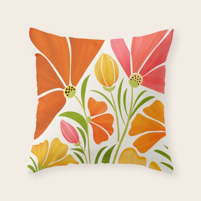 Spring Wildflowers Floral Illustration Throw Pillow Gallery Image 6