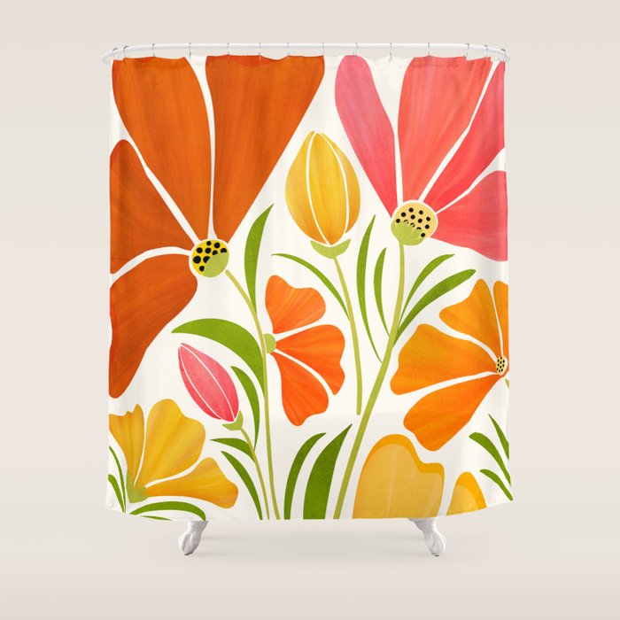 Spring Wildflowers Floral Illustration Shower Curtain Gallery Image 1