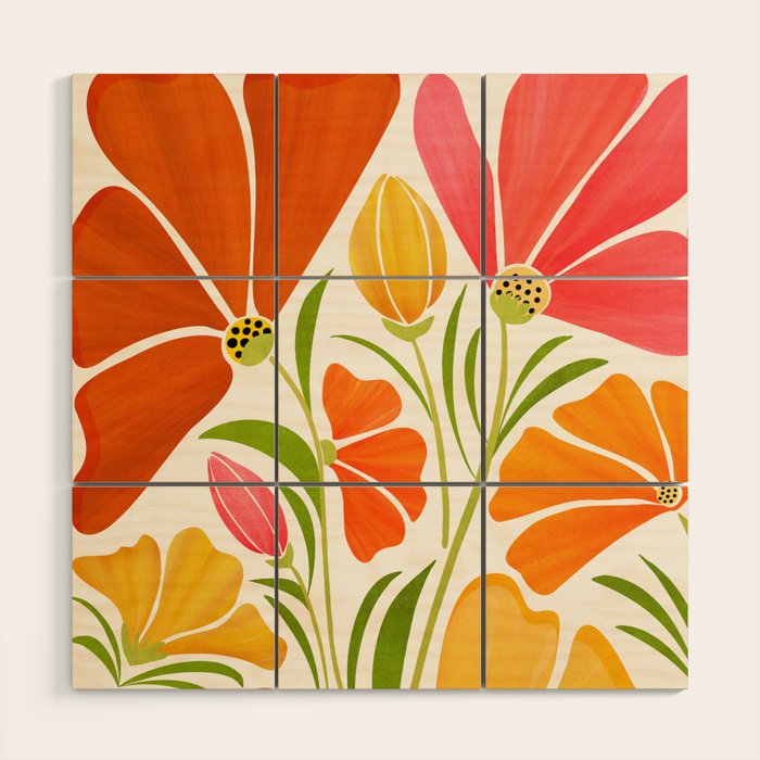 Spring Wildflowers Floral Illustration Wood Wall Art Gallery Image 1