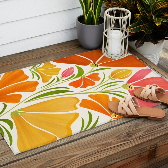 Spring Wildflowers Floral Illustration Outdoor Rug Gallery Image 2