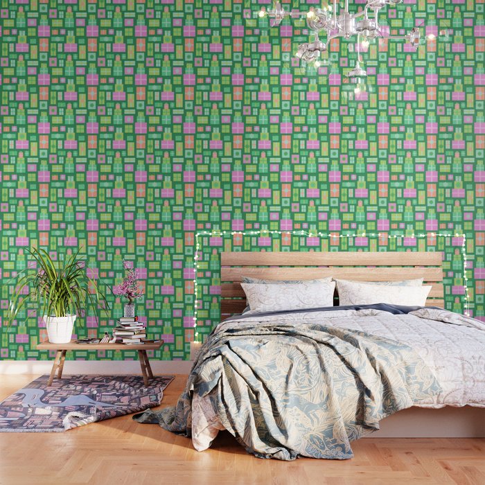 Retro Christmas Presents - Multi on Green Wallpaper Gallery Image 1