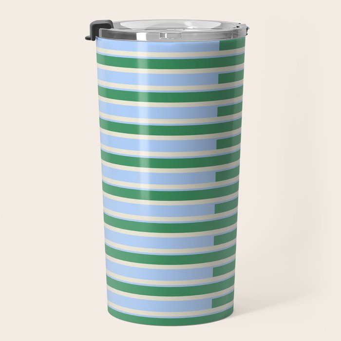 Minimalist Striped Pattern in Blue and Green Travel Mug Gallery Image 3