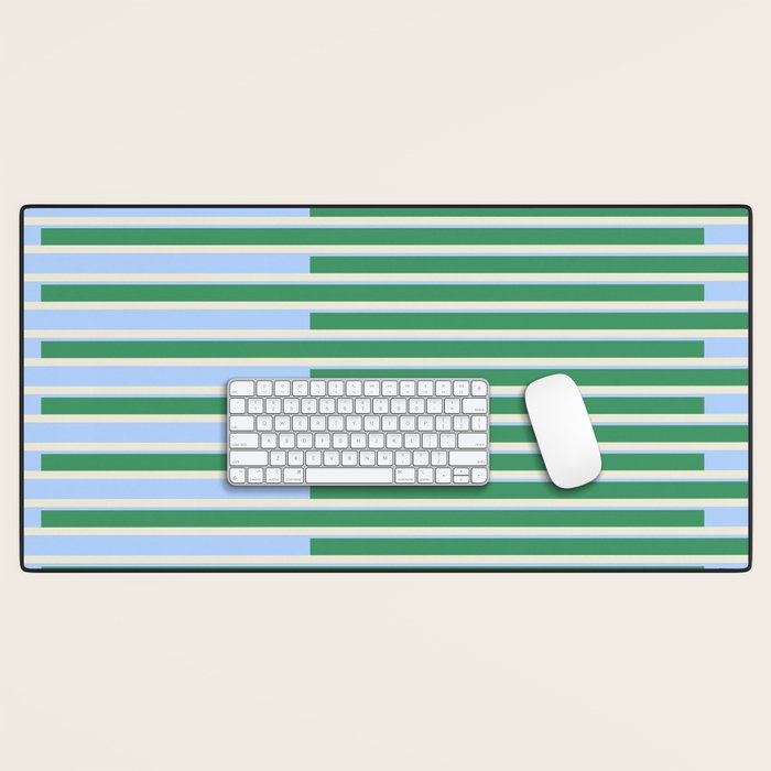 Minimalist Striped Pattern in Blue and Green Desk Mat Gallery Image 1