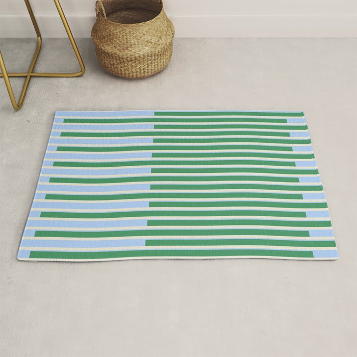 Minimalist Striped Pattern in Blue and Green Rug Gallery Image 1