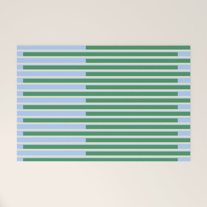 Minimalist Striped Pattern in Blue and Green Welcome Mat Gallery Image 1