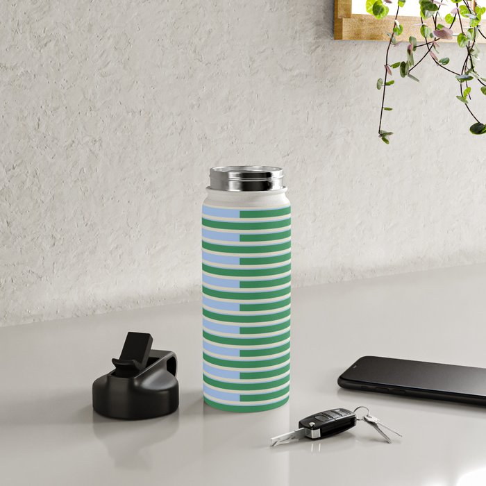 Minimalist Striped Pattern in Blue and Green Water Bottle Gallery Image 4