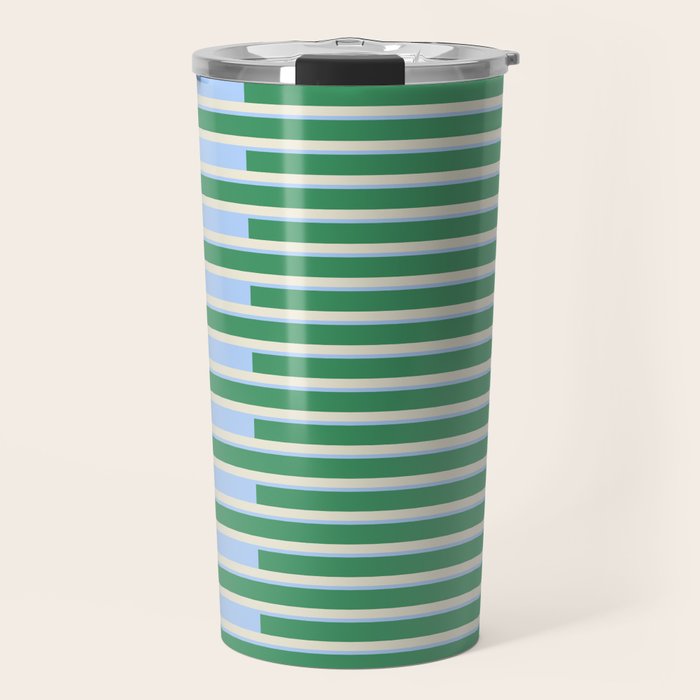 Minimalist Striped Pattern in Blue and Green Travel Mug Gallery Image 1