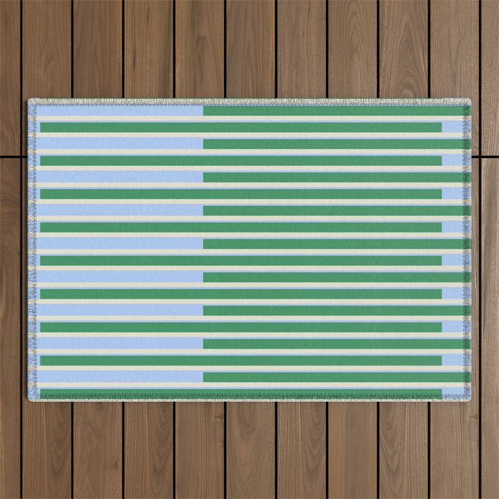 Minimalist Striped Pattern in Blue and Green Outdoor Rug Gallery Image 1