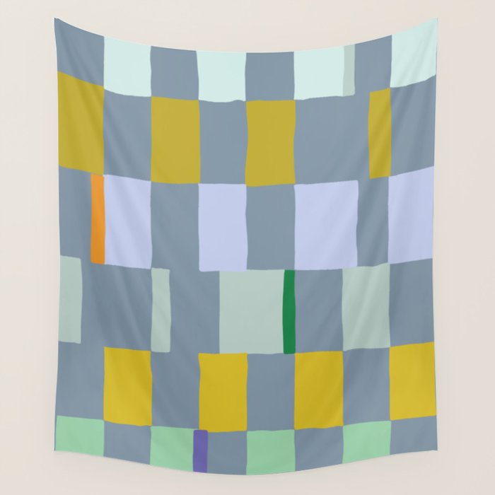 Summer check handdrawn teal Wall Tapestry Gallery Image 4