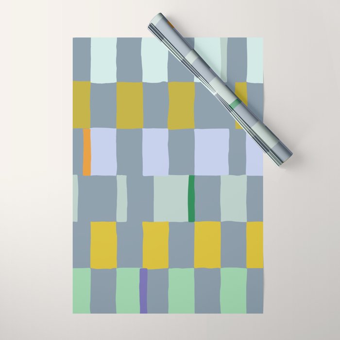 Summer check handdrawn teal Wrapping Paper Gallery Image 1