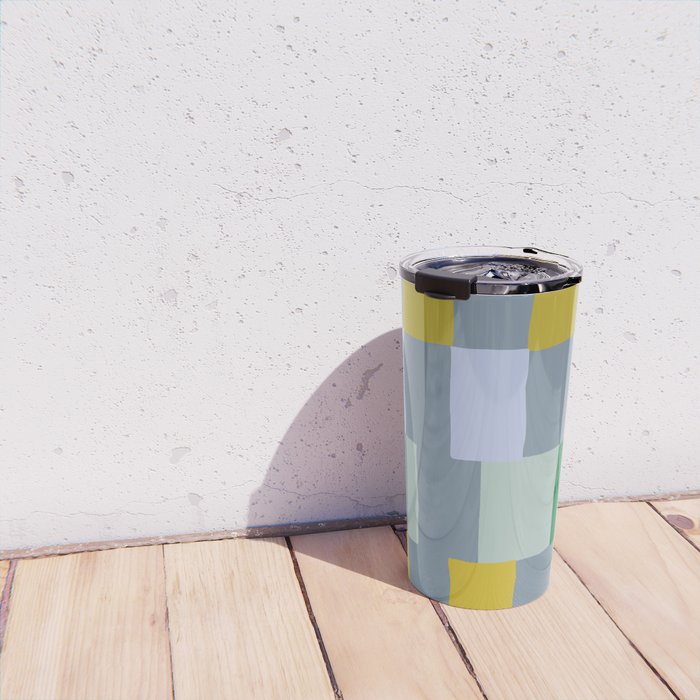 Summer check handdrawn teal Travel Mug Gallery Image 4